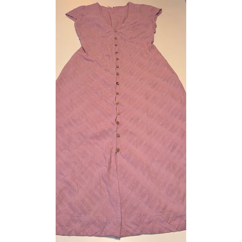 Free People Lilac Purple Cotton Textured Button Front Smocked Midi Dress XL